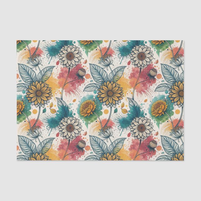 Colourful Sunflower Paint Splatter Artwork Pattern Tissue Paper (Front)