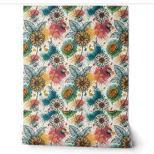 Colourful Sunflower Paint Splatter Artwork Pattern Wallpaper