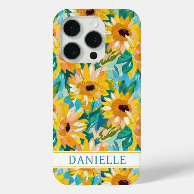 Colourful Sunflower Painting Monogrammed Case-Mate iPhone Case (Back)
