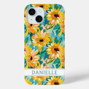 Colourful Sunflower Painting Monogrammed iPhone 15 Case