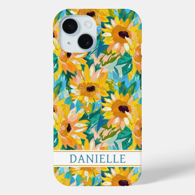 Colourful Sunflower Painting Monogrammed Case-Mate iPhone Case (Back)