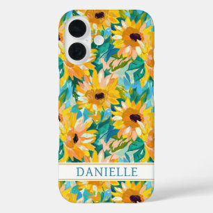 Colourful Sunflower Painting Monogrammed iPhone 16 Case