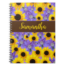 Colourful Sunflower & Purple Floral Personalised