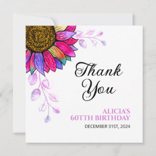 Colourful Sunflower Purple Leaf Birthday Thank You Card