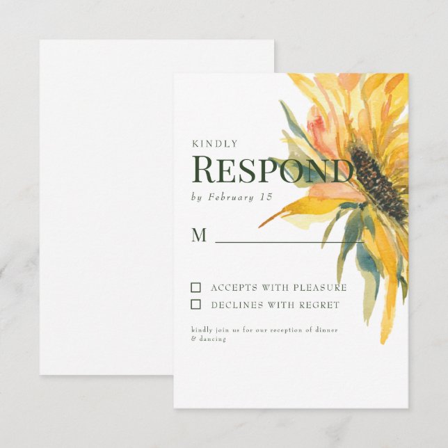 Colourful Sunflower Stem Wedding RSVP Card (Front/Back)