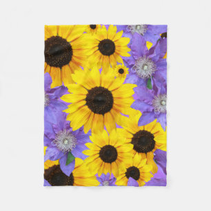 Colourful Sunflower Yellow & Purple Floral Pattern Fleece Blanket