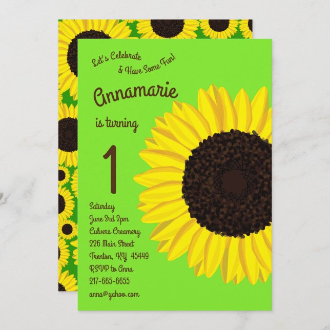 Colourful Sunflowers 1st Birthday Invitations (Front/Back)