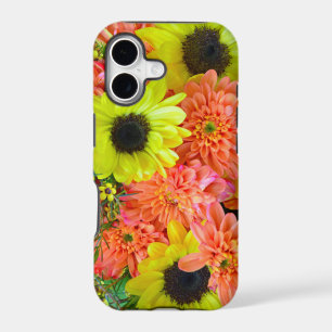 Colourful sunflowers and dahlias floral bouquet