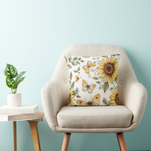 Colourful sunflowers & butterflies in bloom cushion