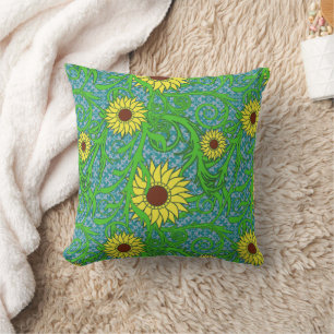 Colourful Sunflowers Floral Illustration Cushion
