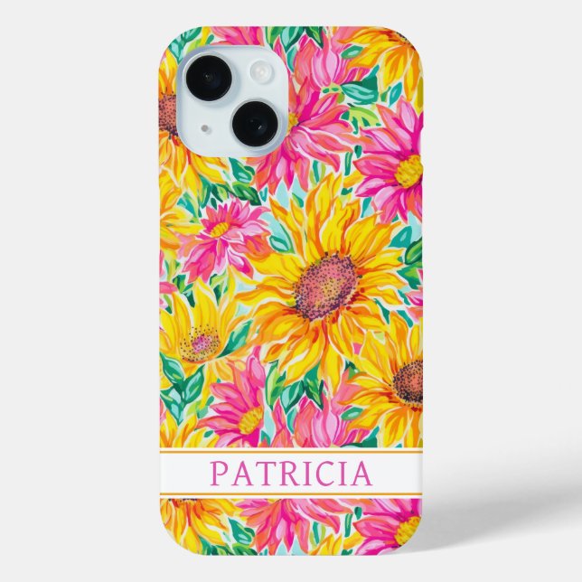 Colourful Sunflowers Painting Monogrammed Case-Mate iPhone Case (Back)