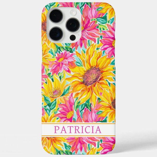 Colourful Sunflowers Painting Monogrammed Case-Mate iPhone Case (Back)