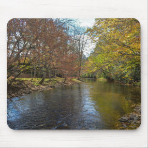 Colourful Sunlit Fall Leaves Reflect Autumn Stream Mouse Pad