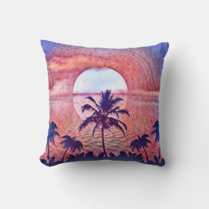 Colourful Sunset at the Beach Watercolor Painting  Cushion