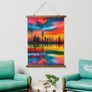 Colourful Sunset Cityscape Art            Hanging Tapestry