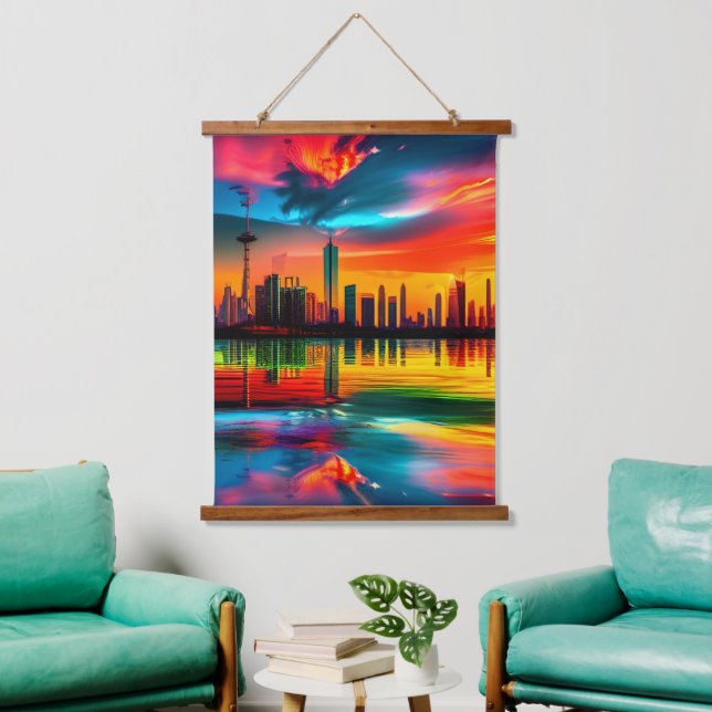 Colourful Sunset Cityscape Art            Hanging Tapestry (Living Room)