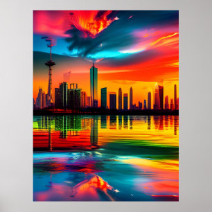 Colourful Sunset Cityscape Art Poster
