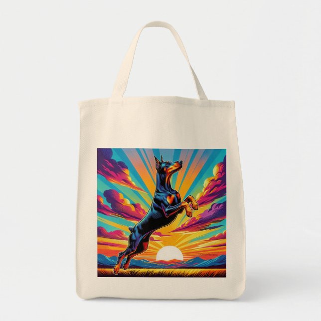 Colourful Sunset Doberman Tote Bag (Front)