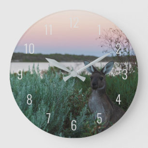 Colourful Sunset Kangaroo Wildlife Australia Large Clock
