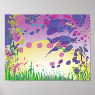 Colourful sunset landscape poster