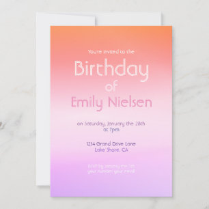 Colourful Sunset Ombre Modern Birthday Invitation