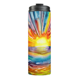 Colourful Sunset over the Water Watercolor Thermal Tumbler