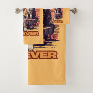 Colourful Sunset Pet Illustration Bath Towel Set