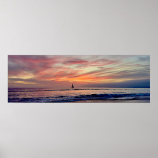 Colourful Sunset & Sailboat - Venice Beach, CA Poster