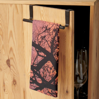 Colourful Sunset Through Bare Trees Tea Towel