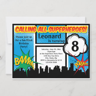 Colourful Superhero Comic Boy's Birthday Party Invitation