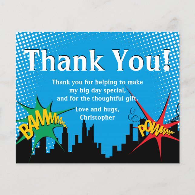 Colourful Superhero Comic Boy's Birthday Thank You (Front)