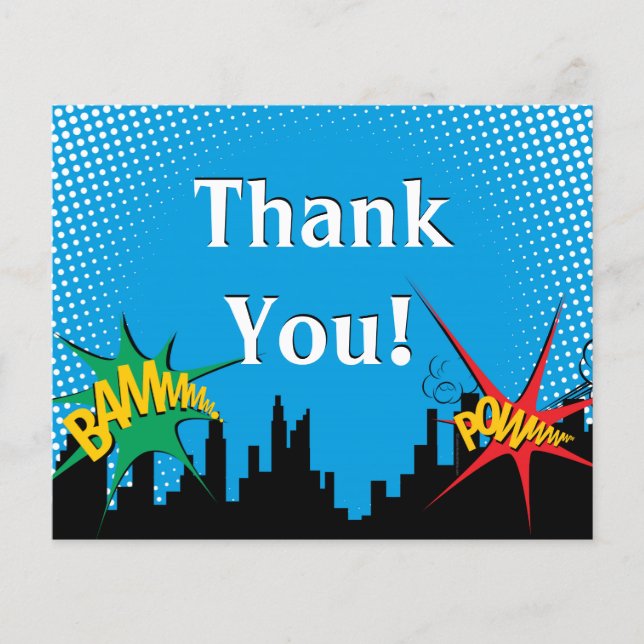 Colourful Superhero Comic Boy's Birthday Thank You Flyer (Front)