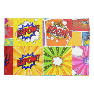 Colourful Superhero comic pop art background  Pillowcase