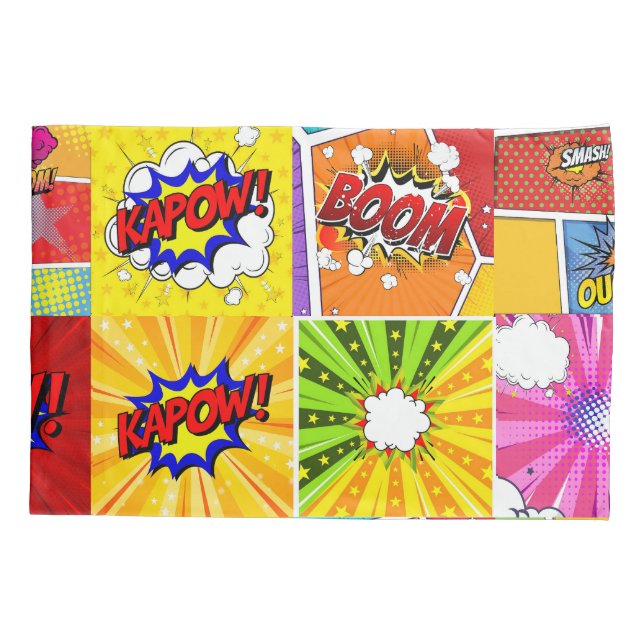 Colourful Superhero comic pop art background  Pillowcase (Back)