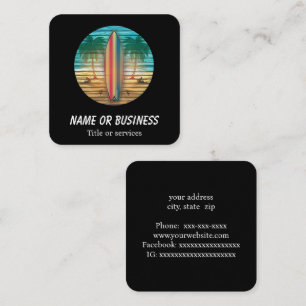 Colourful surfboard graphic square business card