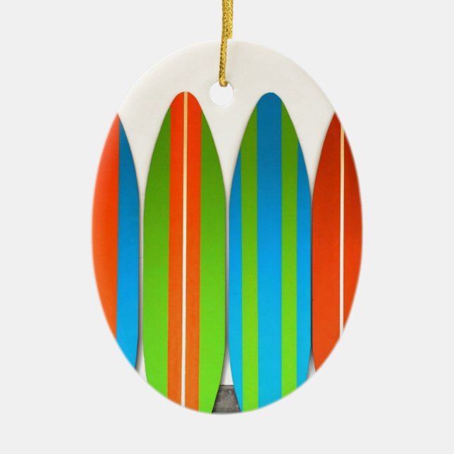 Colourful Surfboard Pattern Deisgn Ceramic Tree Decoration (Front)