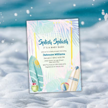 Colourful Surfboard Plam Beach Leaves Baby Shower