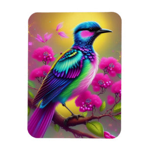 Colourful Surreal Bird Pink Flowers Magnet