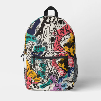 Colourful Surreal Cartoon Faces Pattern Printed Backpack