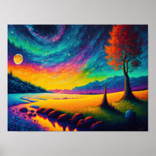 Colourful Surreal Nighttime Landscape Poster