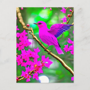 Colourful Surreal Pink Bird Postcard