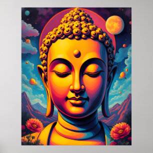 Colourful Surreal Pop Art   Guatama Buddha Poster