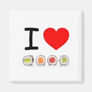 Colourful Sushi "I love sushi" Red Heart Magnet