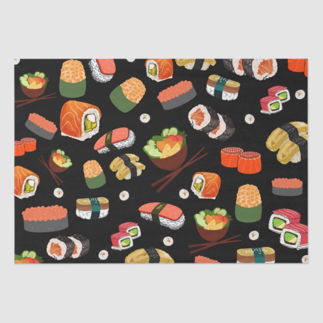 Colourful Sushi on Black Background Tissue Paper (Front)