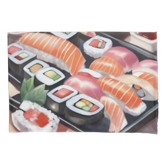 Colourful Sushi on Black Platter Pillowcase