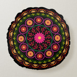 Colourful suzani floral design round pillow