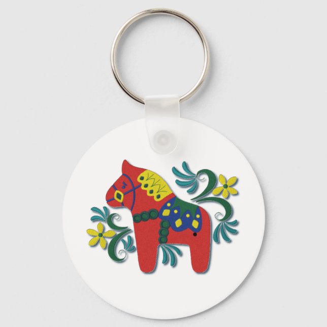 Colourful Swedish Dala Horse Key Ring (Front)