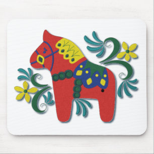 Colourful Swedish Dala Horse Mouse Pad