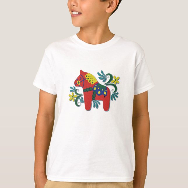 Colourful Swedish Dala Horse T-Shirt (Front)