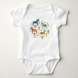 Colourful Swedish Dala Horses Baby Bodysuit